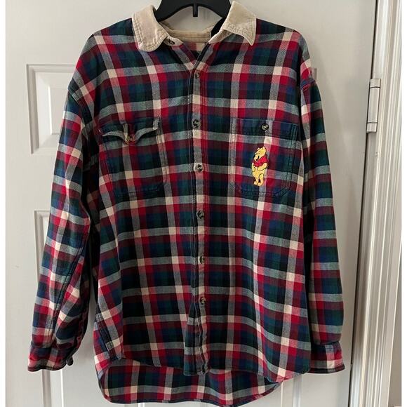 Disney Tops - Vintage Winnie the Pooh Flannel shirt, Disney store, corduroy collar XL
